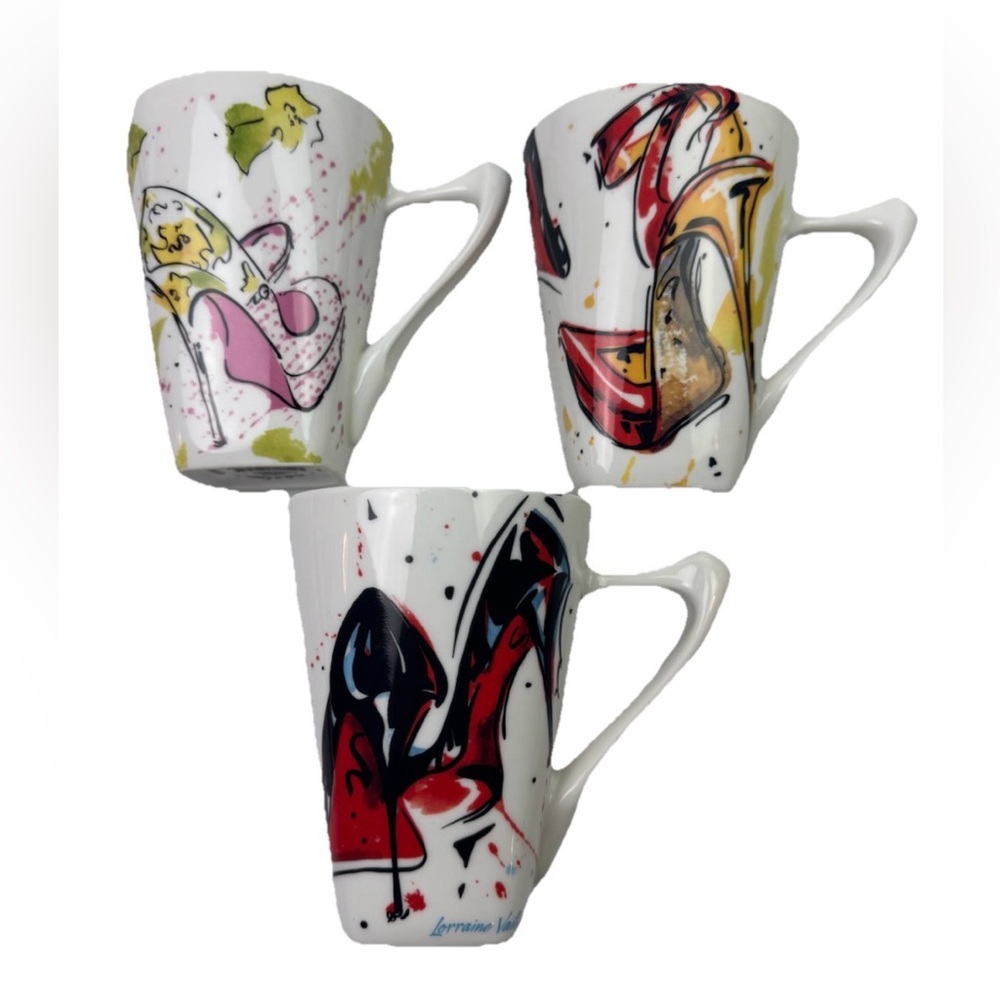 Lot Of 3 Just The Right Shoe 2008 Lorraine Vail Mug Stiletto Handle Coffee Tea